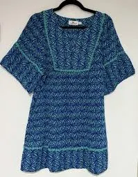 dress Vineyard Vines Blue and Green Women's Geo Wave Print Beach Kaftan Cover Up Sz L eBay $25.99