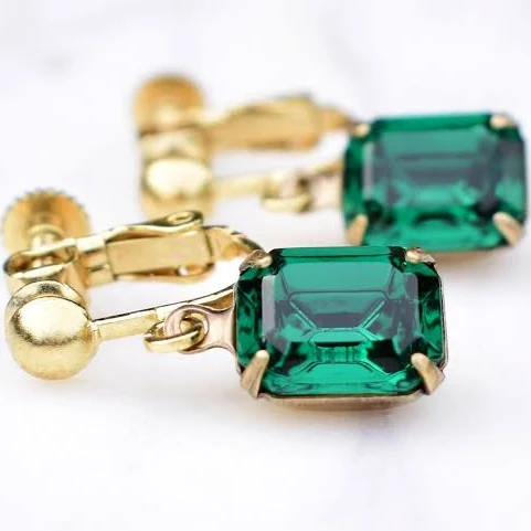 accessory Vintage Inspired Emerald Clip-On Earrings Etsy - LindenBarnGifts $49.63