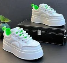 shoes White Chunky Platform Sneakers – White with Neon Green Accents boldmann.com $27.91