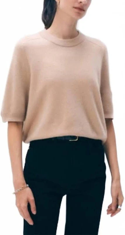 top White + Warren Cashmere Relaxed T-Shirt in Muted Camel ShopSimon $184.1