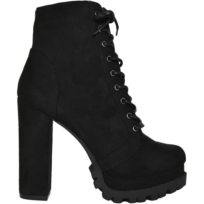 shoes Wild Diva VIVIAN-01 Lace-Up Lug Sole Faux Leather High Platform Combat Boots Wild Diva $45