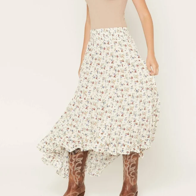 skirt Wild Moss Women's Floral Print High-Low Midi Skirt Country Outfitter $49.99