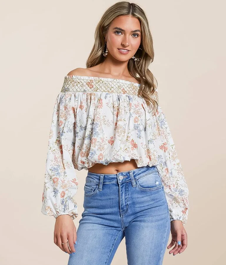 off-shoulder top Willow & Root Women's Off The Shoulder Cotton Floral Top Buckle $39.99