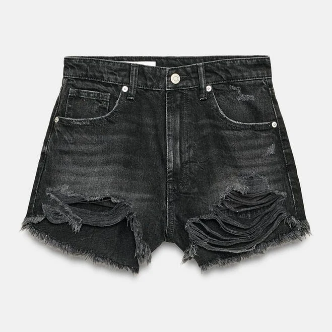 shorts Woman Zara Trf Curved High-Waisted Denim Shorts Zara USA $45.9