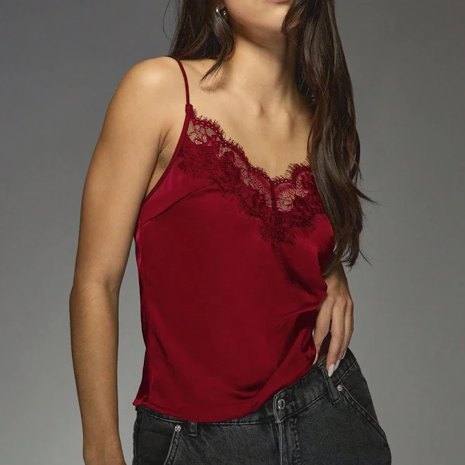 top Women MISSGUIDED Satin Camisole Top Lace Trim V Neck Sleeveless Tank Top Evening missguided $12.32