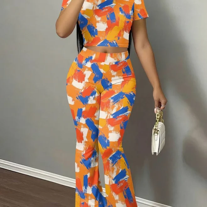 two piece set Women's Abstract Art Print Brushstroke Pant Sets Temu $17.65