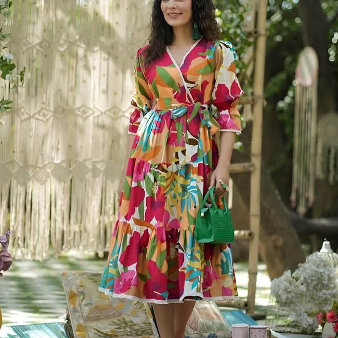 dress Women's Boho Floral Wrap Midi Dress with Belt Etsy - Seller $45.5