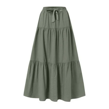 skirt Women's Boho Ruffle Tiered Maxi Skirt with Drawstring Walmart - Mrat $16.68