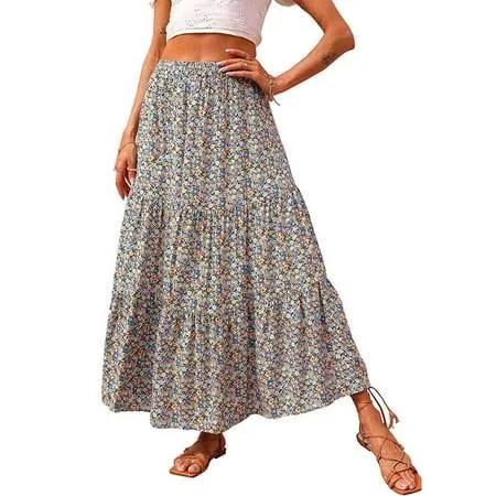 skirt Women's Boho Vintage Floral Print Tiered Maxi Skirt Walmart - Luxe Store $23