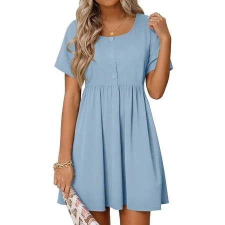 dress Women's Casual A-Line Crewneck Short Sleeve Midi Dress with Pockets Walmart - MOSHU $14.99