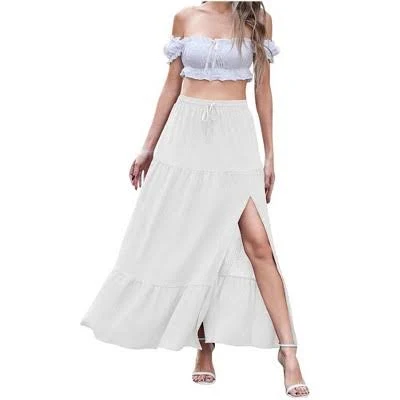 skirt Women's Casual Boho High Waisted Flowy Maxi Skirt with Side Slit Target $33.99