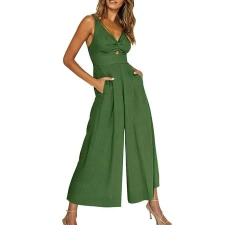 jumpsuit Women's Casual Linen Wide Leg Jumpsuit Walmart - Bwoboli $19.39