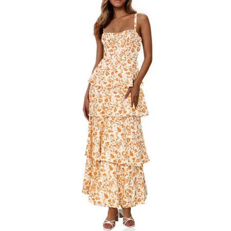 dress Women's Casual Sleeveless Ruffle Flowy Maxi Dress Walmart - Popoship $39.98