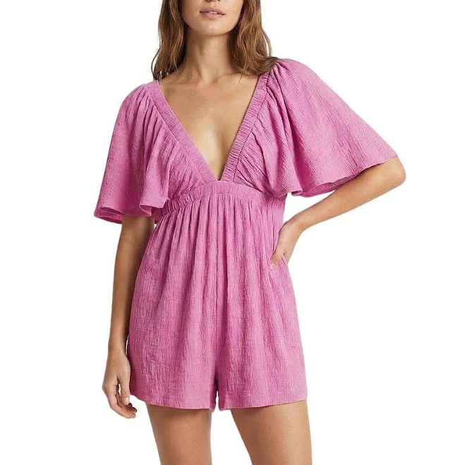 romper Women's Deep V Neck Romper Open Back Flutter Sleeve Ruffled Casual Summer Jumpsuits, Size: Medium, Rose Pink Kohl's $32.99