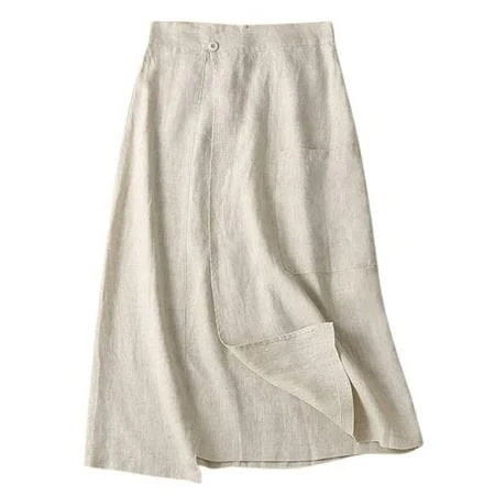 skirt Women's Flowy Linen Midi Skirt with Slit Walmart - Wdkngin $23.99