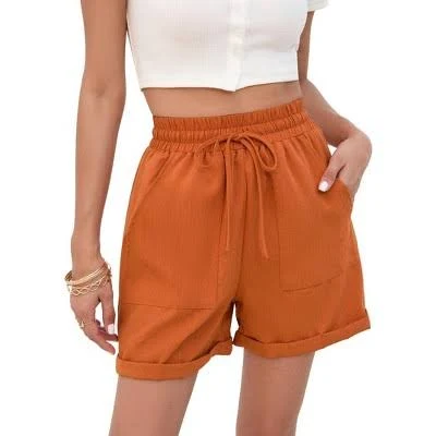 shorts Women's High Waist Linen Texture Shorts with Deep Pockets Target $33.99