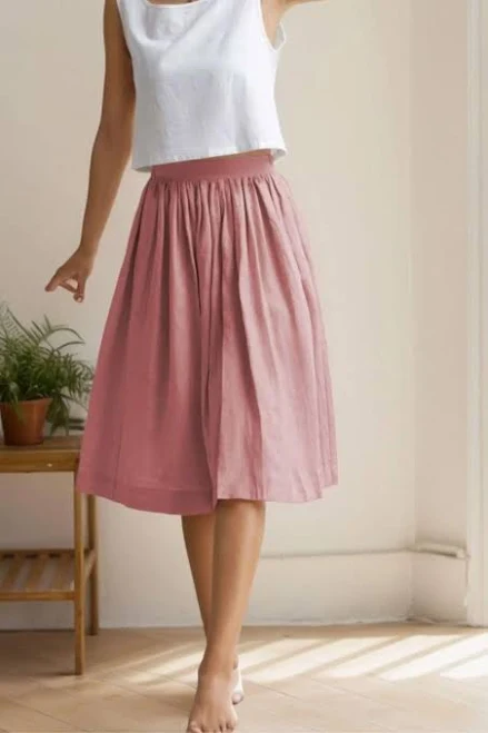 skirt Women's High Waist Pleated Linen Midi Skirt Etsy - Ylistyle $71.1