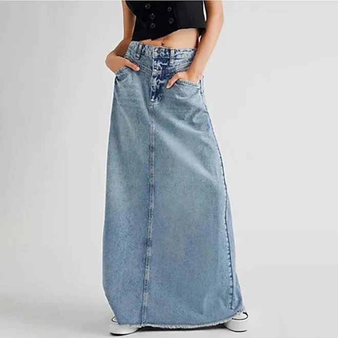 maxi skirt Women's High-Waisted Distressed Denim A-Line Maxi Skirt Temu $24.1