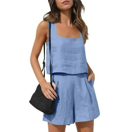 matching set Women's Linen 2 Piece Shorts Set Walmart - IYYVV $19.99