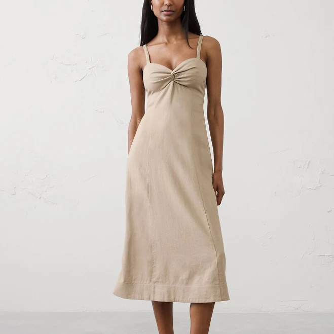 dress Women's Linen-Blend Strappy Twist-Front Midi Dress Banana Republic Factory $75