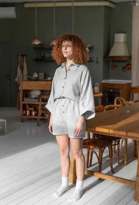 matching set Women's Linen Shirt and Shorts Set Etsy - Seller $165