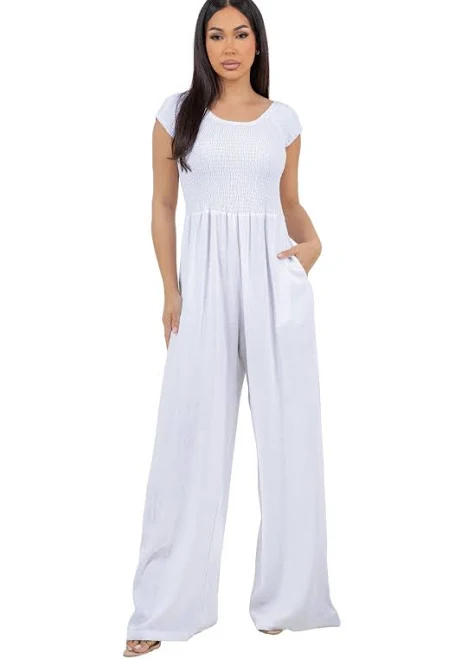 jumpsuit Women's Linen Smocked Top & Wide Leg Jumpsuit Mojito Collection $88