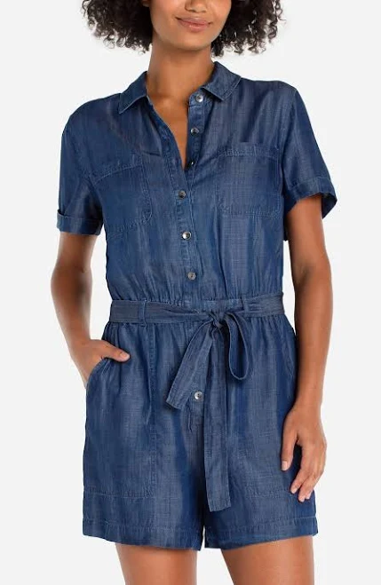 romper Women's Liverpool Short Sleeve Romper with Self Tie Liverpool Los Angeles $109