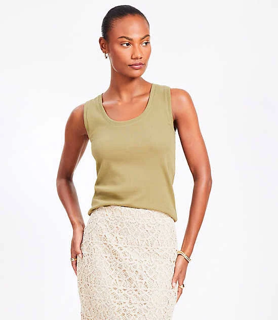 top Women's Loft Perfect Ribbed Scoop Neck Tank Top LOFT $12.13