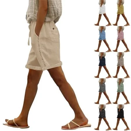 shorts Women's Loose Elastic Waist Linen Shorts with Pockets Walmart - TZQ Trade $14.99