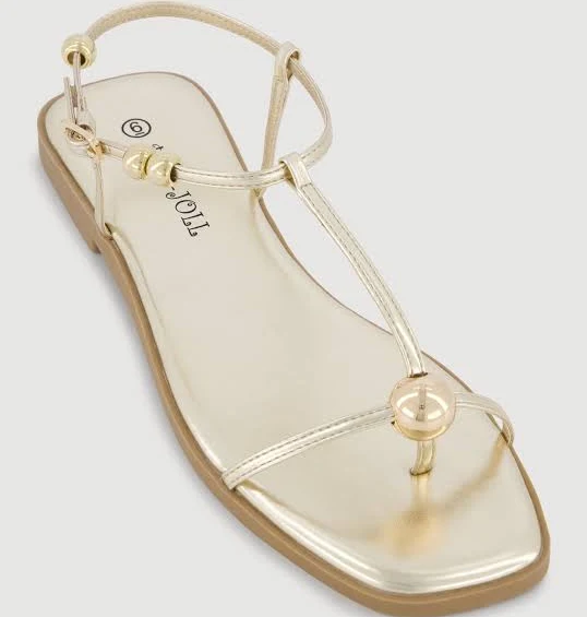 shoes Women's Metallic Beaded Ankle Strap Toe Loop Sandals Rainbow Shops $12.99