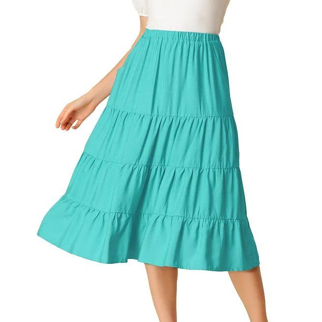 skirt Women's Midi Solid Elastic Waist Flare Tiered Long Pockets A-Line Skirt Kohl's $40.99