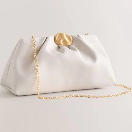 bag Women's Next Bone Gold Hardware Ruched Clutch Bag Next USA $48