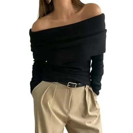 top Women's Off-the-Shoulder Long Sleeve Bodysuit, Slimming Outfit, Sheer Mesh, Black S, Size: Small Walmart - Fairy22 $17.47