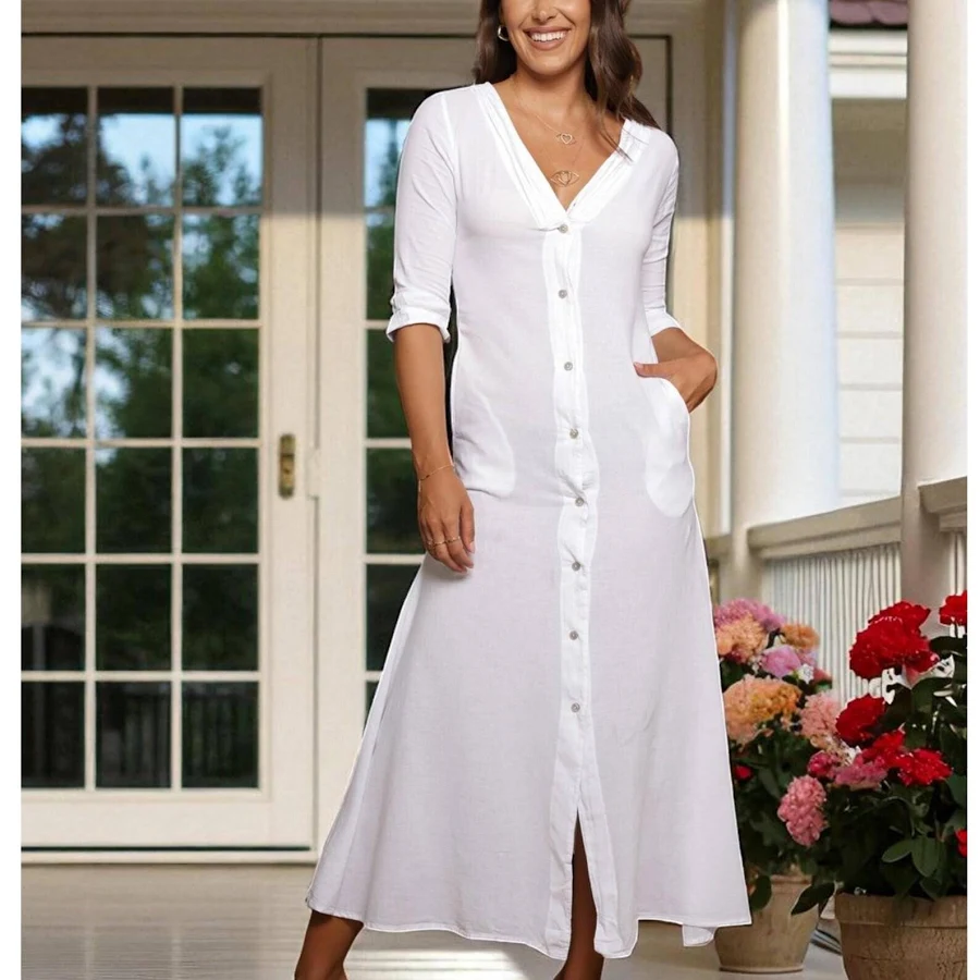 dress Women's Organic Roll-Up Sleeve Gauze Cotton Maxi Dress Etsy - Seller $105.7