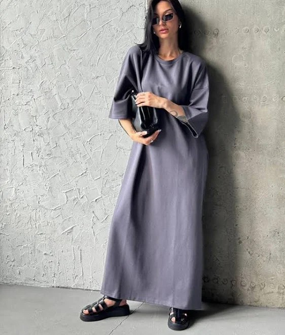 dress Women's Oversized Cotton Maxi Dress with Side Slits Etsy - UAchoice $197.13