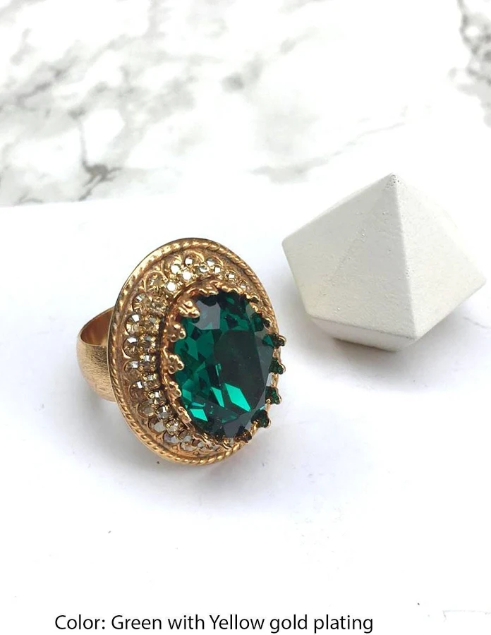 accessory Women's Oversized Emerald Cocktail Ring in Gold Etsy - HelyDesigns $103