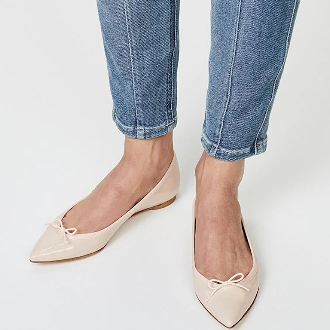 shoes Women's Patent Leather Pointed Toe Ballet Flats with Bow fsjshoes $109