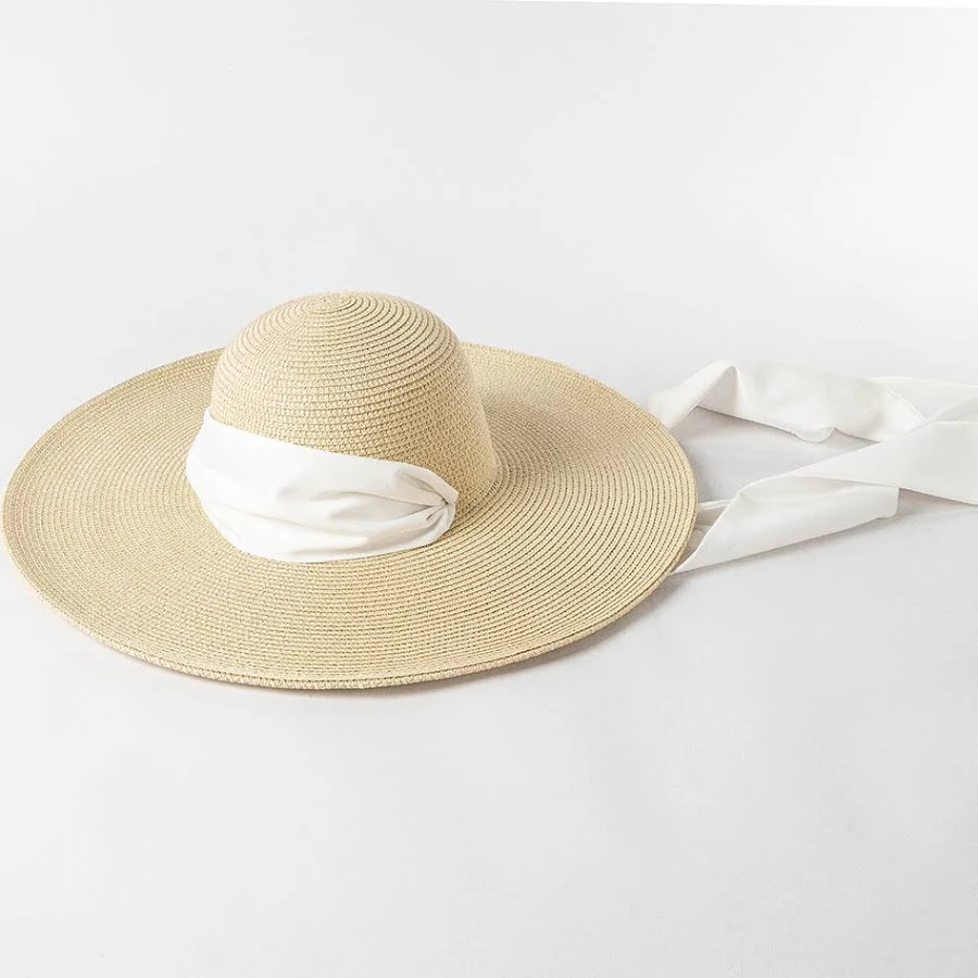 accessory Women's Raffia Straw Ribbon Strap Wide Brim Sun Hat IUHAT $55