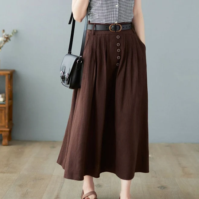 skirt Women's Retro Swing Linen Maxi Skirt Etsy - Ylistyle $63.2