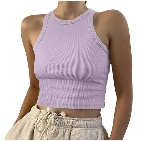 crop top Women's Ribbed Knit Crewneck Tank Top Walmart - QSAWXQZ $4.99