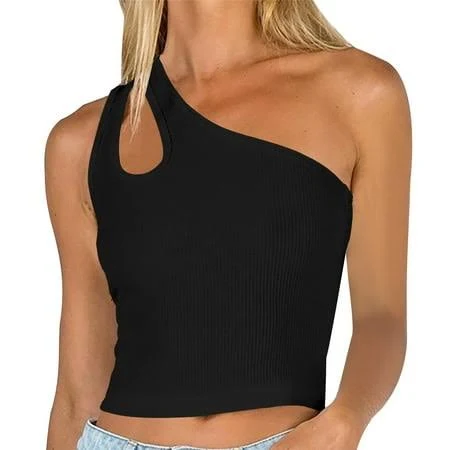 top Women's Ribbed One-Shoulder Tank Top Walmart - F W Clothing $3.99