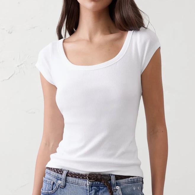top Women's Ribbed Scoop-Neck T-Shirt Banana Republic Factory $17.5