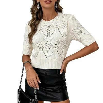 top Women's Short Sleeve Crochet Knit Crop Top with Scalloped Neckline for Casual and Dressy Summer Wear s Target $39.99
