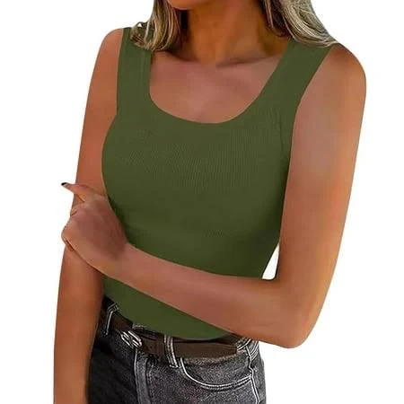 top Women's Sleeveless Scoop Neck Ribbed Knit Cami Shirt Walmart - Hjlmsx $7.08