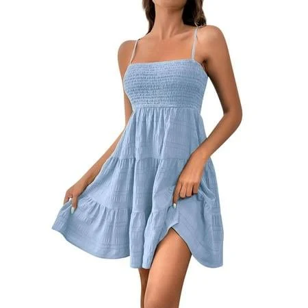 dress Women's Sleeveless Smocked Bodice Tiered Mini Dress with Flared Hem Walmart - NWUDEQYJ $10.99