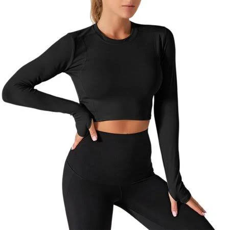 top Women's Slim Fit Long Sleeve UPF 50+ Workout Shirt with Thumb Holes Walmart - Htigea $9.4
