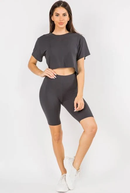 matching set Women's Sporty Crop Top & Biker Shorts Set Iconoflash $26.99