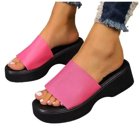 shoes Women's Square Open Toe Elastic Platform Slides Walmart - Mostsola $35.75