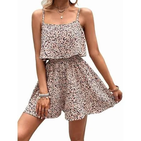 romper Women's Summer Floral Rompers Square Neck Ruffle Sleeveless Flowy Shorts Jumpsuits Vacation Outfits Colorful M, Size: Medium Walmart - Moucles $20.98