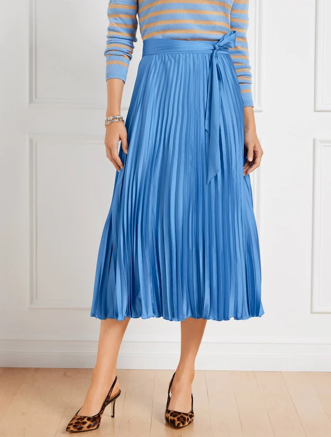 skirt Women's Talbots Plus Petite Pleated Satin Midi Skirt Talbots $109.99